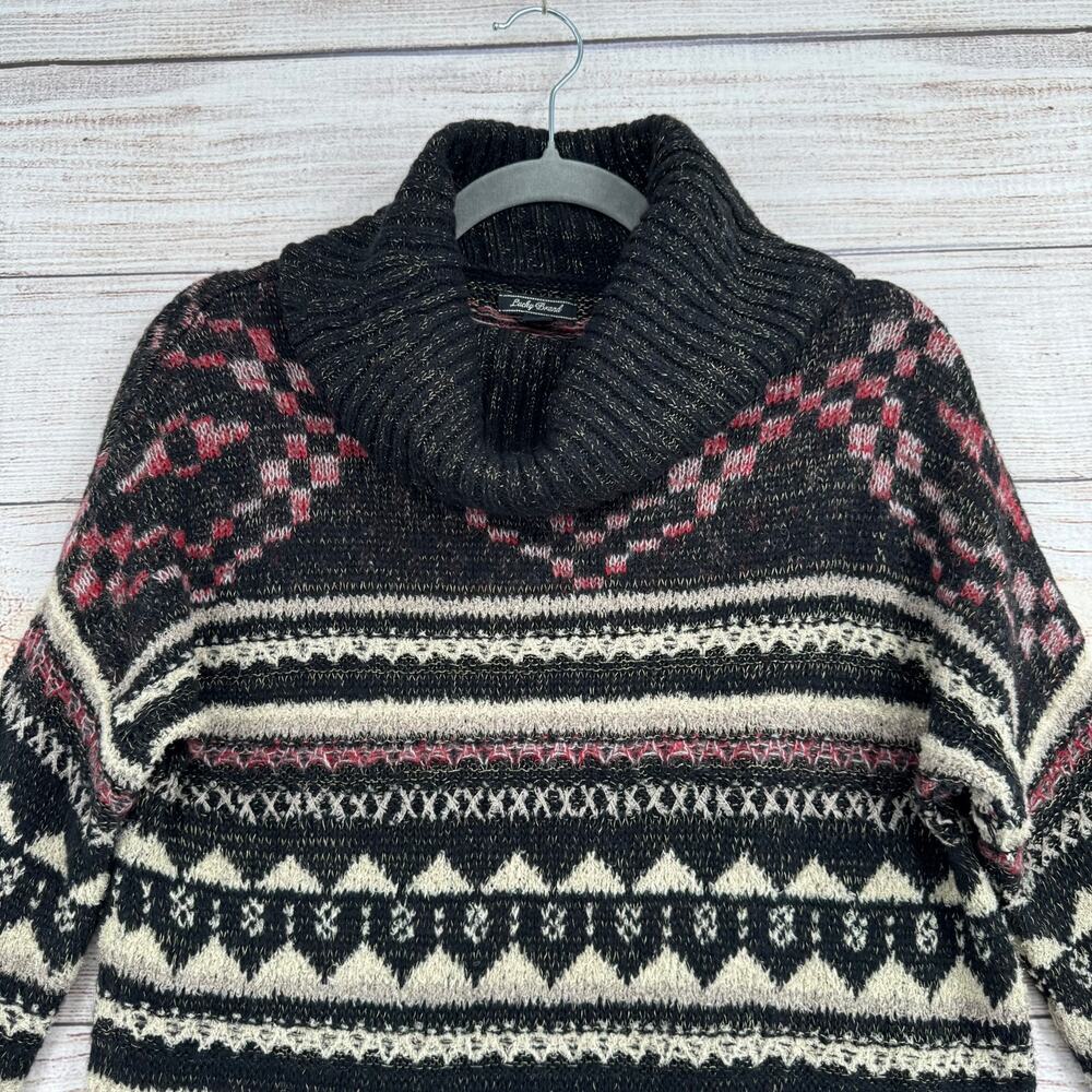 Lucky Brand Wool Blend Geometric Print Turtleneck Sweater Womens S Black Purple - Picture 3 of 10